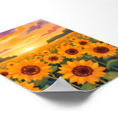 Sunflower Field Sunset Landscape Painting ポスター (角)