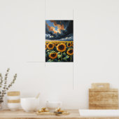 Sunflower Field Under Dramatic Sky Landscape Paint ポスター (キッチン)