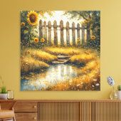 Sunflower Field With Rustic Fence キャンバスプリント (インサイチュ (リビング))