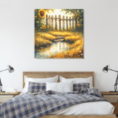 Sunflower Field With Rustic Fence キャンバスプリント (インサイチュ (寝室))