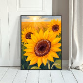 Sunflower Field | Yellow Floral Watercolor Painted ポスター