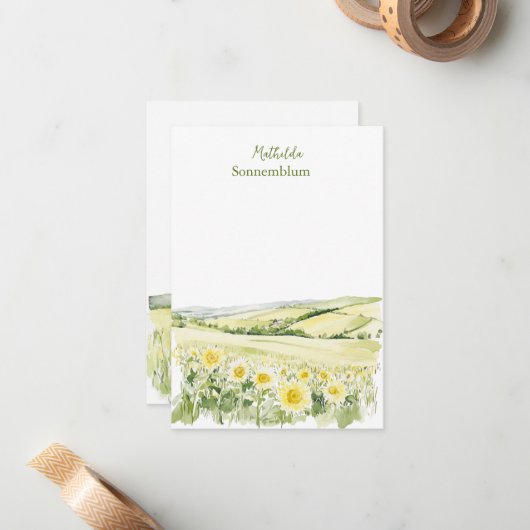 Sunflower Fields Landscape ノートカード (正面/裏面インサイチュ)