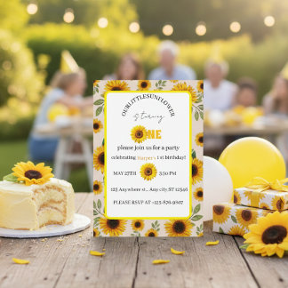 Sunflower First Birthday Invitation Our Little Sun 招待状