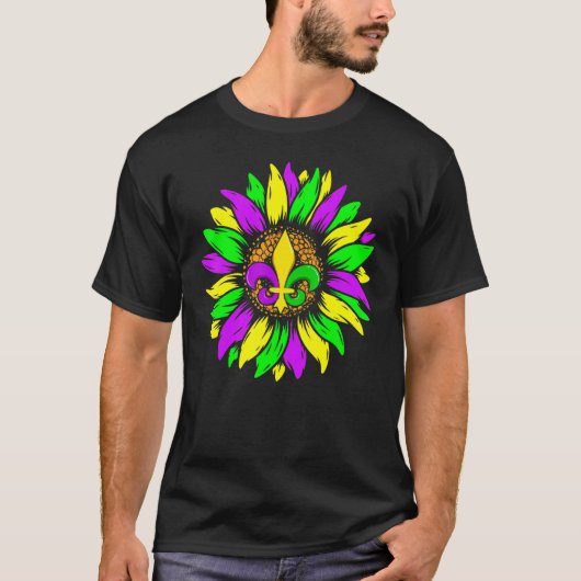 Sunflower Fleur De Lys Mardi Gras Funny New Orlean Tシャツ (正面)