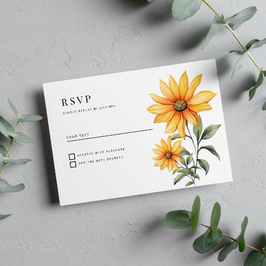 Sunflower floral botanical summer RSVP 招待状