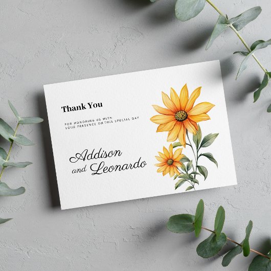Sunflower floral botanical summer Thank You 招待状