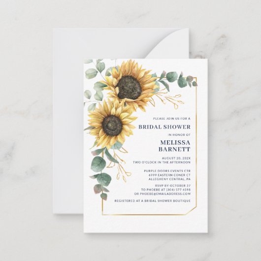 Sunflower Floral Bridal Shower Invitation ノートカード (正面)