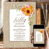Sunflower Floral Burlap Wedding Reception 招待状
