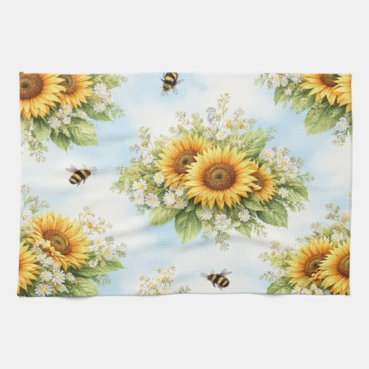 Sunflower Floral Kitchen Towel キッチンタオル (横)