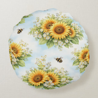 Sunflower Floral Round Cushion ラウンドクッション