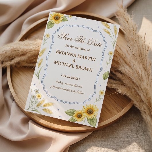 Sunflower Floral Rustic Announcement Wedding セーブザデート