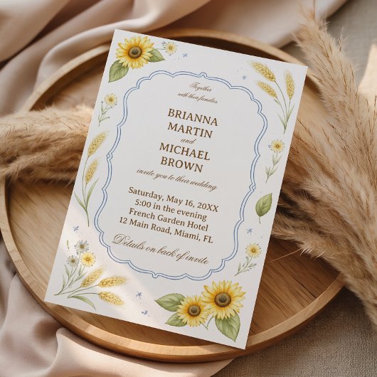 Sunflower Floral Rustic Elegant Wedding 招待状