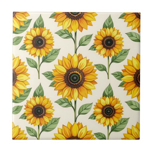 Sunflower Floral Seamless Pattern Bright Yellow タイル (正面)