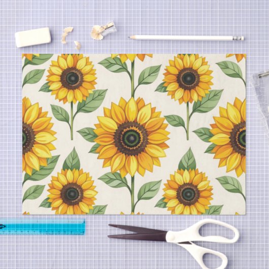 Sunflower Floral Seamless Pattern Bright Yellow 薄葉紙 (クラフト)