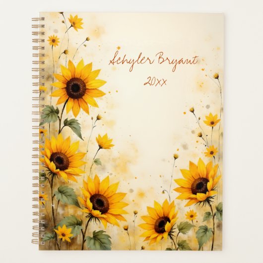  Sunflower Floral Spiral-Bound Botanical Print プランナー手帳 (正面)