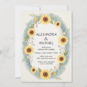 Sunflower Floral Watercolor Wedding Invite 招待状 (正面)