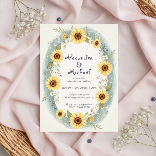 Sunflower Floral Watercolor Wedding Invite 招待状