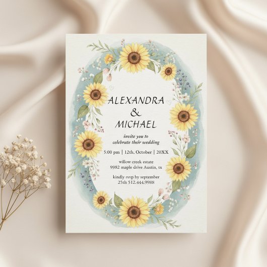 Sunflower Floral Watercolor Wedding Invite 招待状