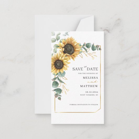 Sunflower Floral Wedding Save The Date ノートカード (正面)