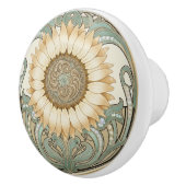 Sunflower Flower Green Cream Gold Art Deco Nouveau セラミックノブ (右)