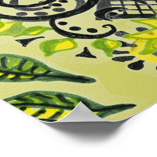 Sunflower Folk Art Pattern ポスター (角)