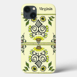 Sunflower Folk Pattern and your name iPhone 13ケース