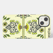 Sunflower Folk Pattern and your name iPhoneケース (裏面横)