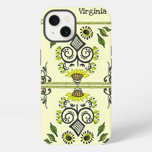 Sunflower Folk Pattern and your name iPhoneケース (裏面)