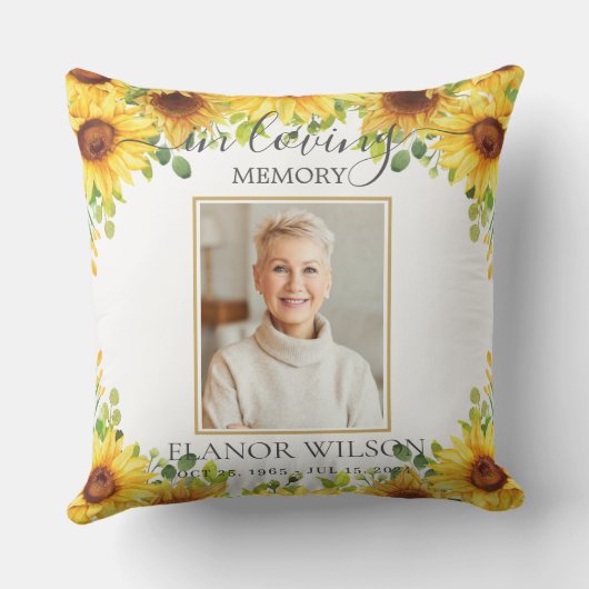 Sunflower Funeral In Loving Memory Photos Keepsake クッション (裏面)