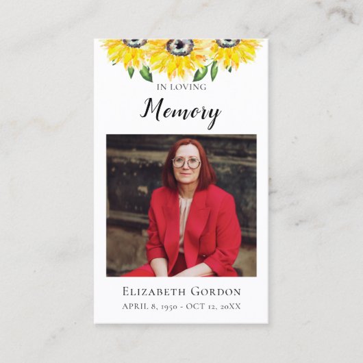 Sunflower Funeral Prayer Card 名刺 (正面)