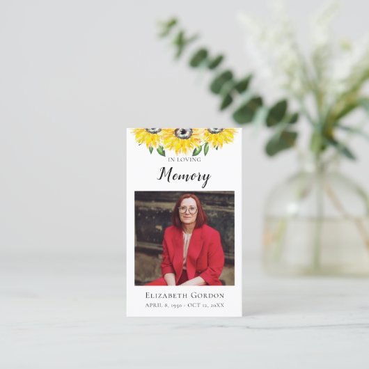 Sunflower Funeral Prayer Card 名刺 (スタンド正面)