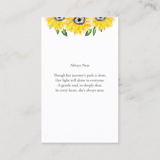 Sunflower Funeral Prayer Card 名刺 (裏面)