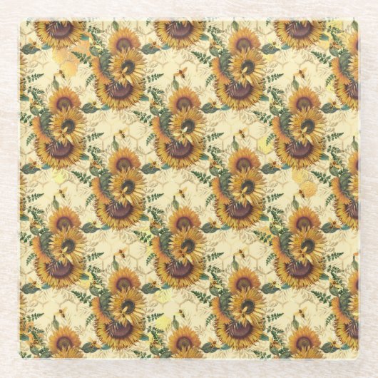 Sunflower Gifts | Sunflower Turn Surrounded ガラスコースター (正面)