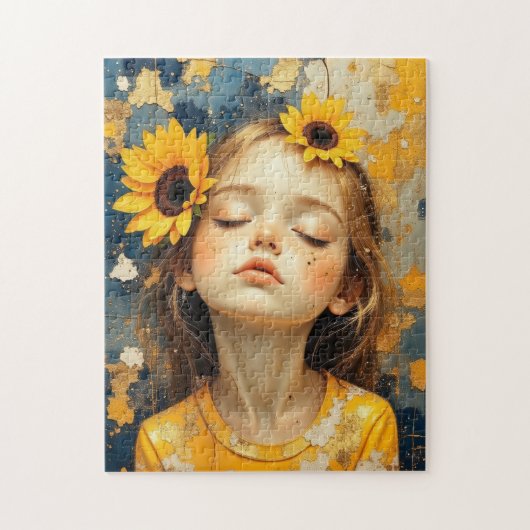 sunflower girl painted ジグソーパズル (縦)
