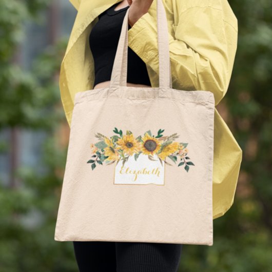 Sunflower Gold Personalized Floral Flower トートバッグ
