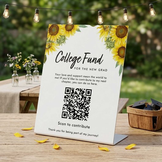 Sunflower Graduation College Fund QR Code 台座サイン