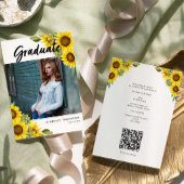 Sunflower Graduation Photo Rustic Floral QR Code 招待状