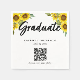 Sunflower Graduation QR Code Party Photo Share スタンダードカクテルナプキン
