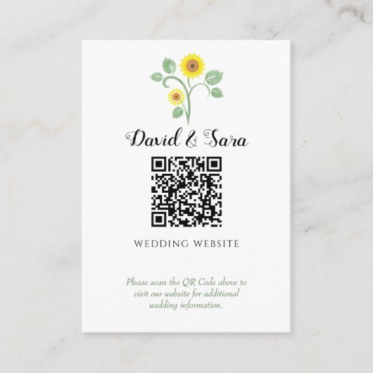 Sunflower Greenery QR Code Wedding エンクロージャーカード (正面)