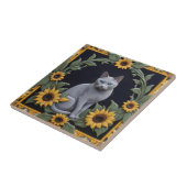 Sunflower Grey Cats - Gray Cat & Yellow Sunflowers タイル (側面)