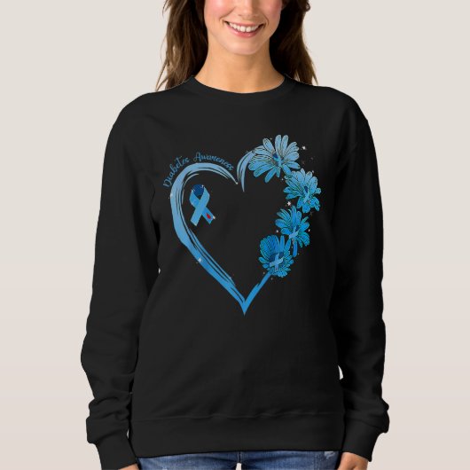 Sunflower Heart Blue Ribbon Diabetes Awareness Mon スウェットシャツ (正面)