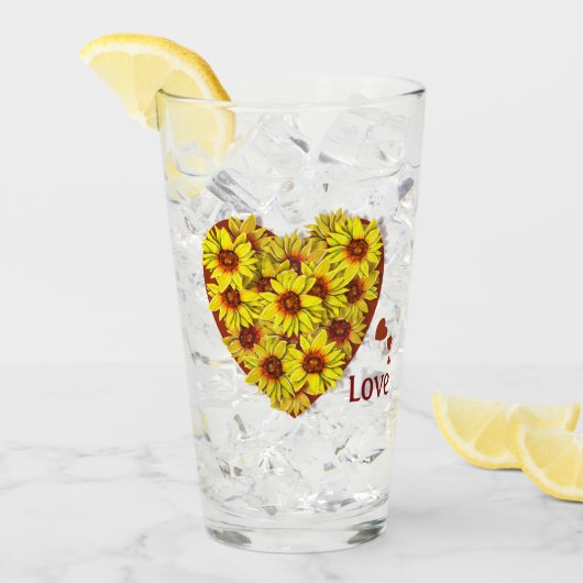 Sunflower Heart Drinking Glass タンブラーグラス (アイス正面)