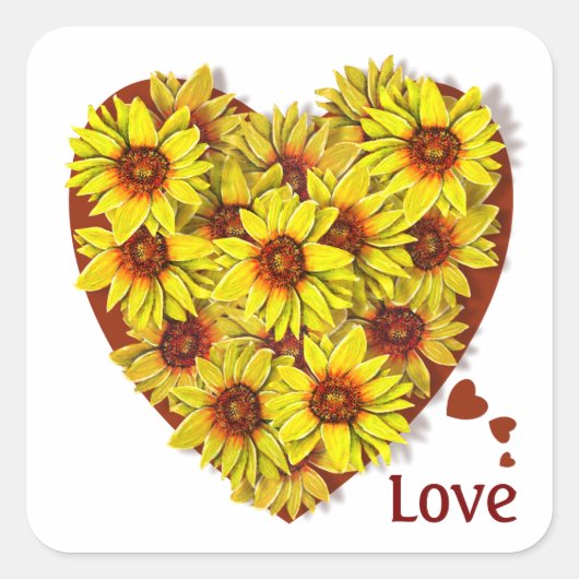 Sunflower Heart Sticker スクエアシール (正面)