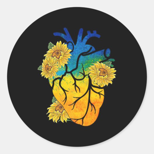 Sunflower Heart Ukraine Ukrainian Flag Stand With  ラウンドシール (正面)