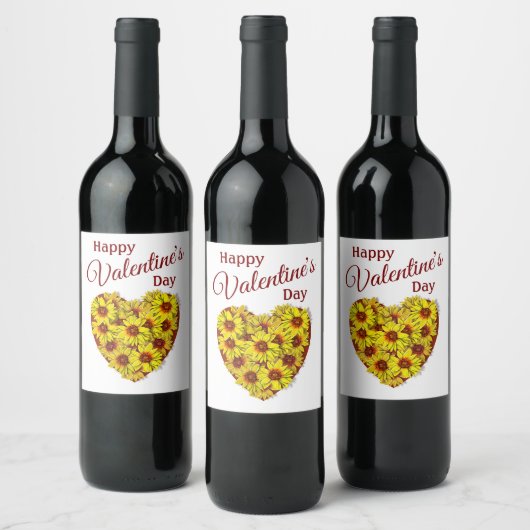 Sunflower Heart Valentine's Day Beverage Label Set ワインラベル (ボトル)