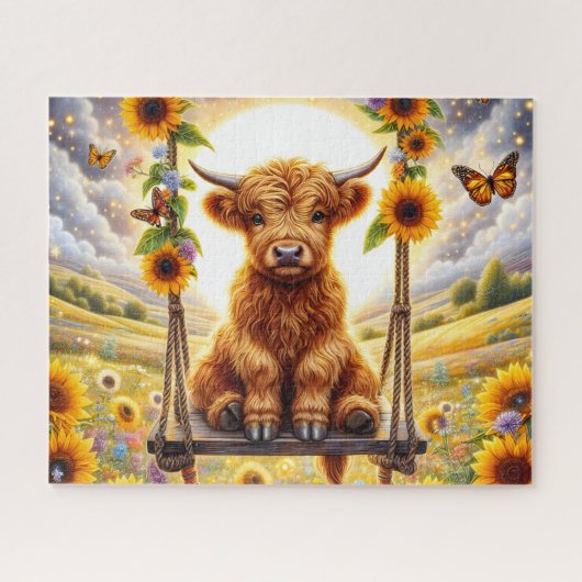 Sunflower Highland Cow ジグソーパズル (横)