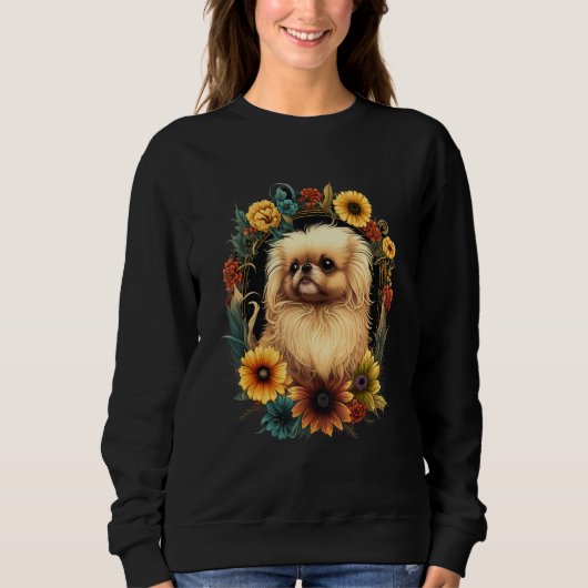 Sunflower Hippie Floral Pekingese Dog スウェットシャツ (正面)