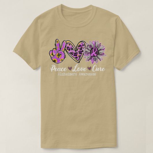 Sunflower Hippie Peace Love Cure Alzheimers Awaren Tシャツ (デザイン正面)