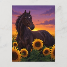 Sunflower Horse at Sunset Elegant Art Postcard シーズンポストカード
