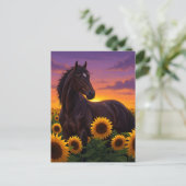 Sunflower Horse at Sunset Elegant Art Postcard シーズンポストカード (スタンド正面)